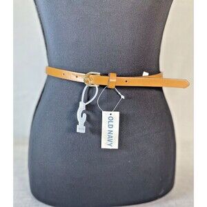Old Navy Women L -XL  Skinny Belt Tan Brown Gold Buckle Perforated Faux Leather